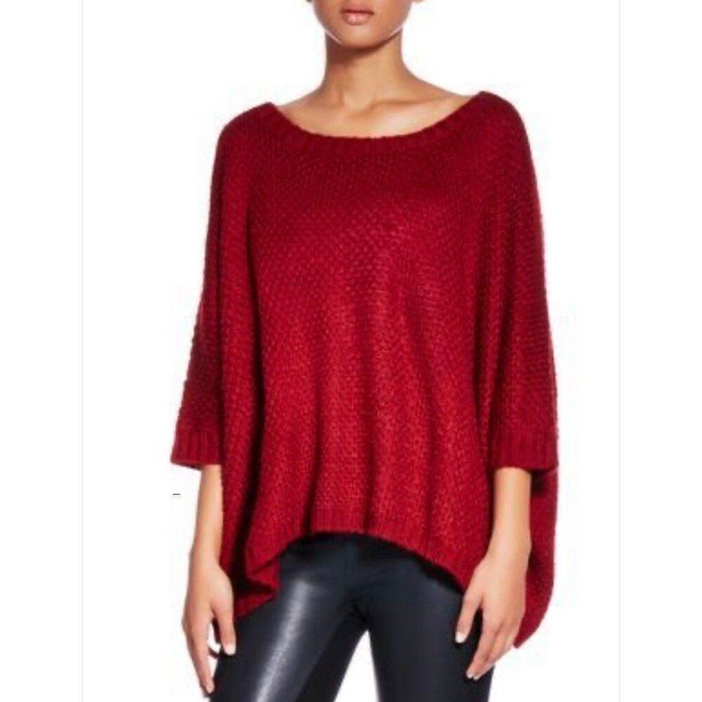 Justfab NEW Large Minimalist Chic Red Wine Crochet Knit Sweater Knit Top
